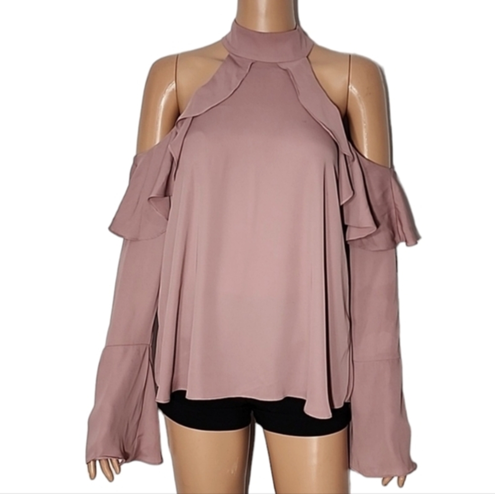 Amanda Uprichard Womens Hook & Loop Cold Shoulder Long Sleeve‎ Blouse Pink Sz S